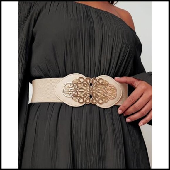 Retro Gold Medusa Buckle Cinch Belt Stretch Waistband Vintage Inspired Elegant main image 5
